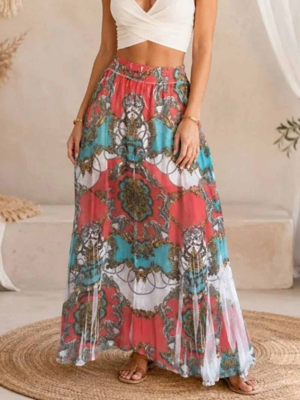Crimson Ivy Bohemian Sheer Maxi Skirt Women's Size Large